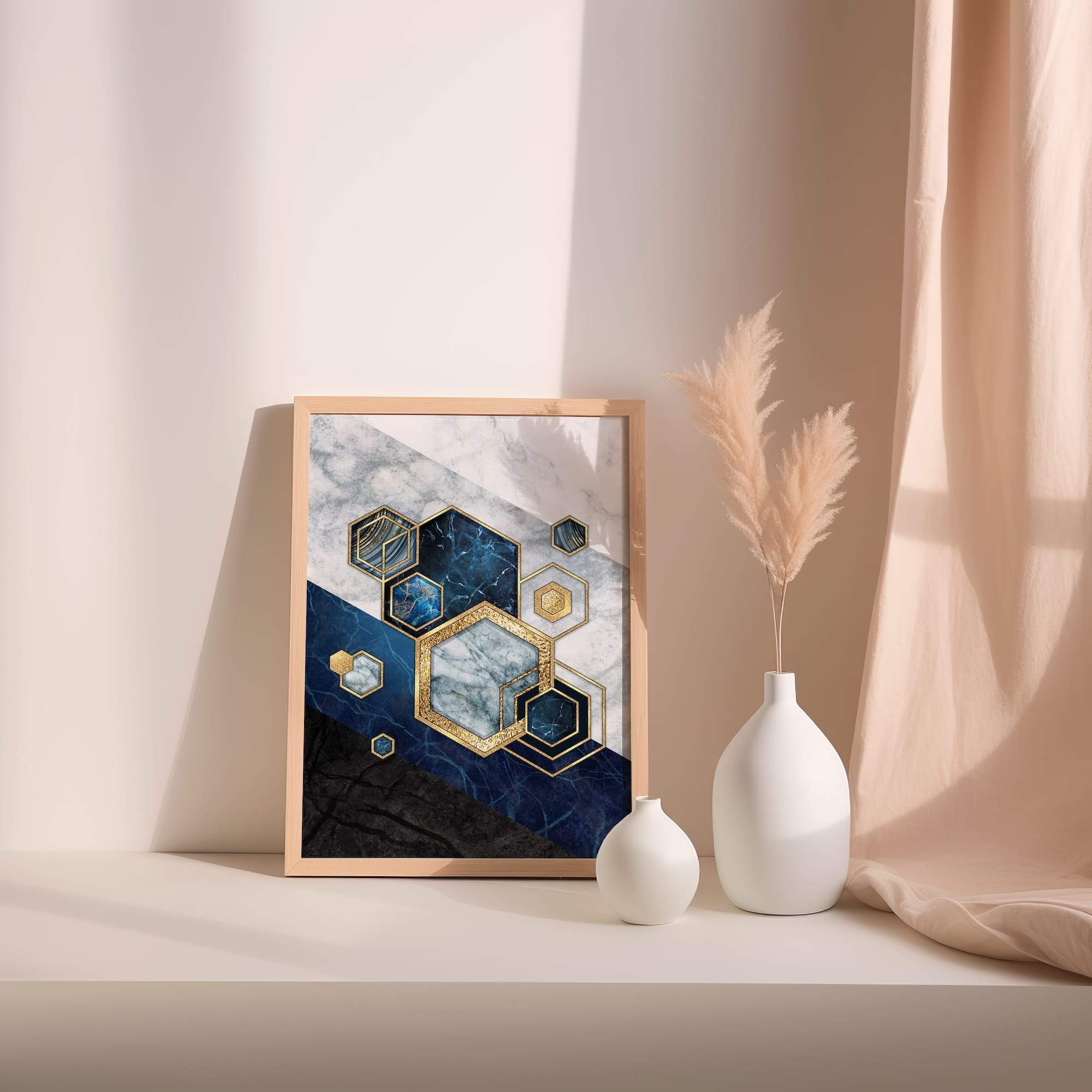 Blue Marble Hexagon Cluster Matte Poster Print - Image 2