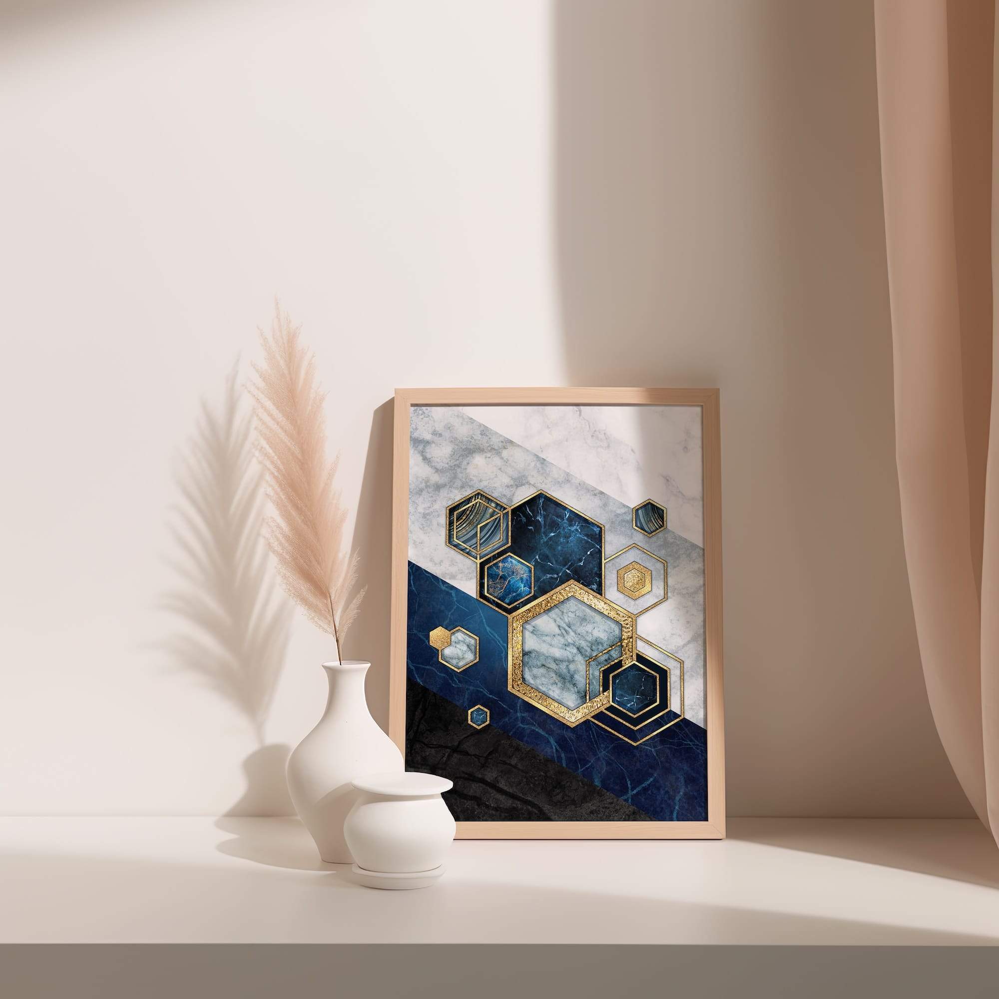 Blue Marble Hexagon Cluster Matte Poster Print - Image 3