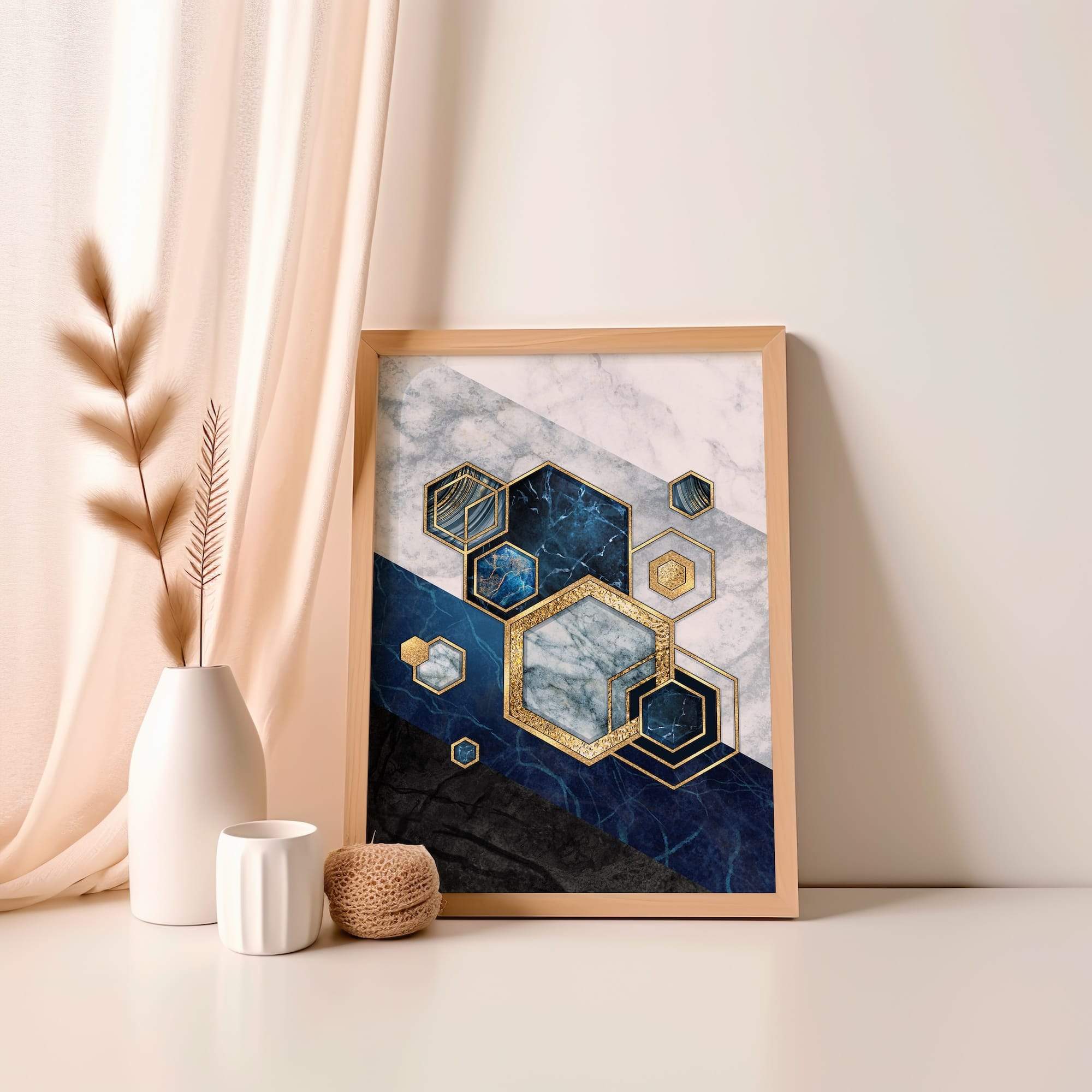 Blue Marble Hexagon Cluster Matte Poster Print - Image 4