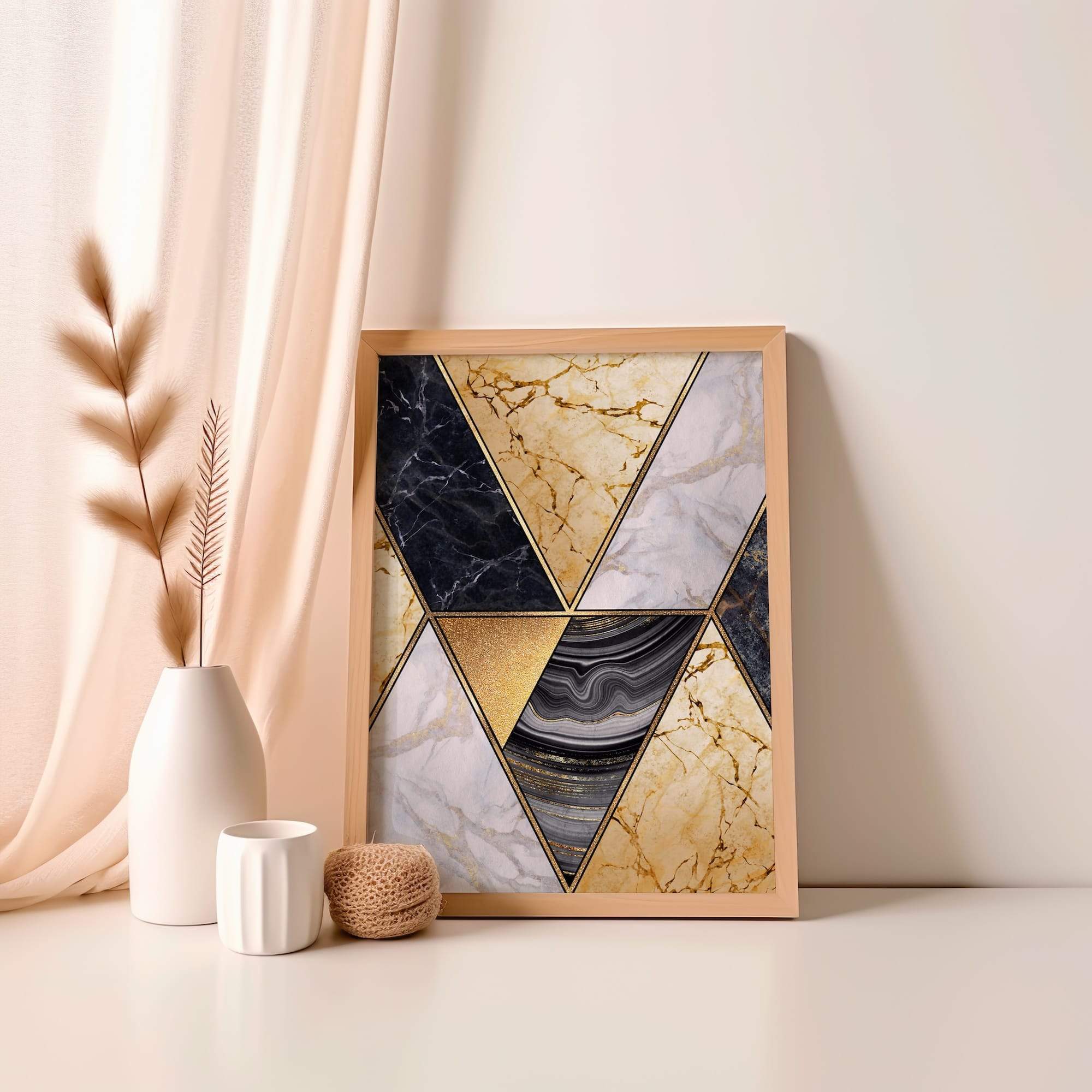 Gold Veined Triangle Marble Matte Poster Print - Image 4