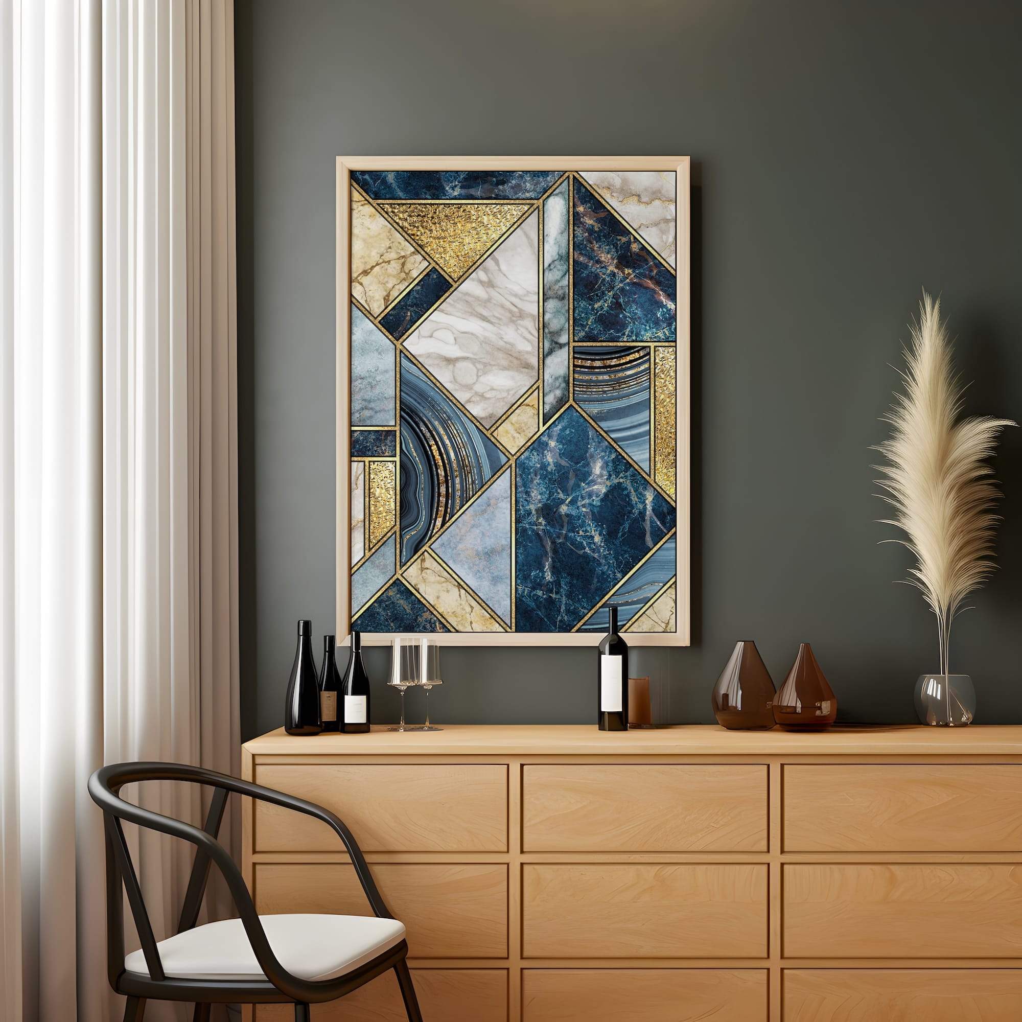 Midnight Geometry Marble Blue Matte Canvas Print - Image 2
