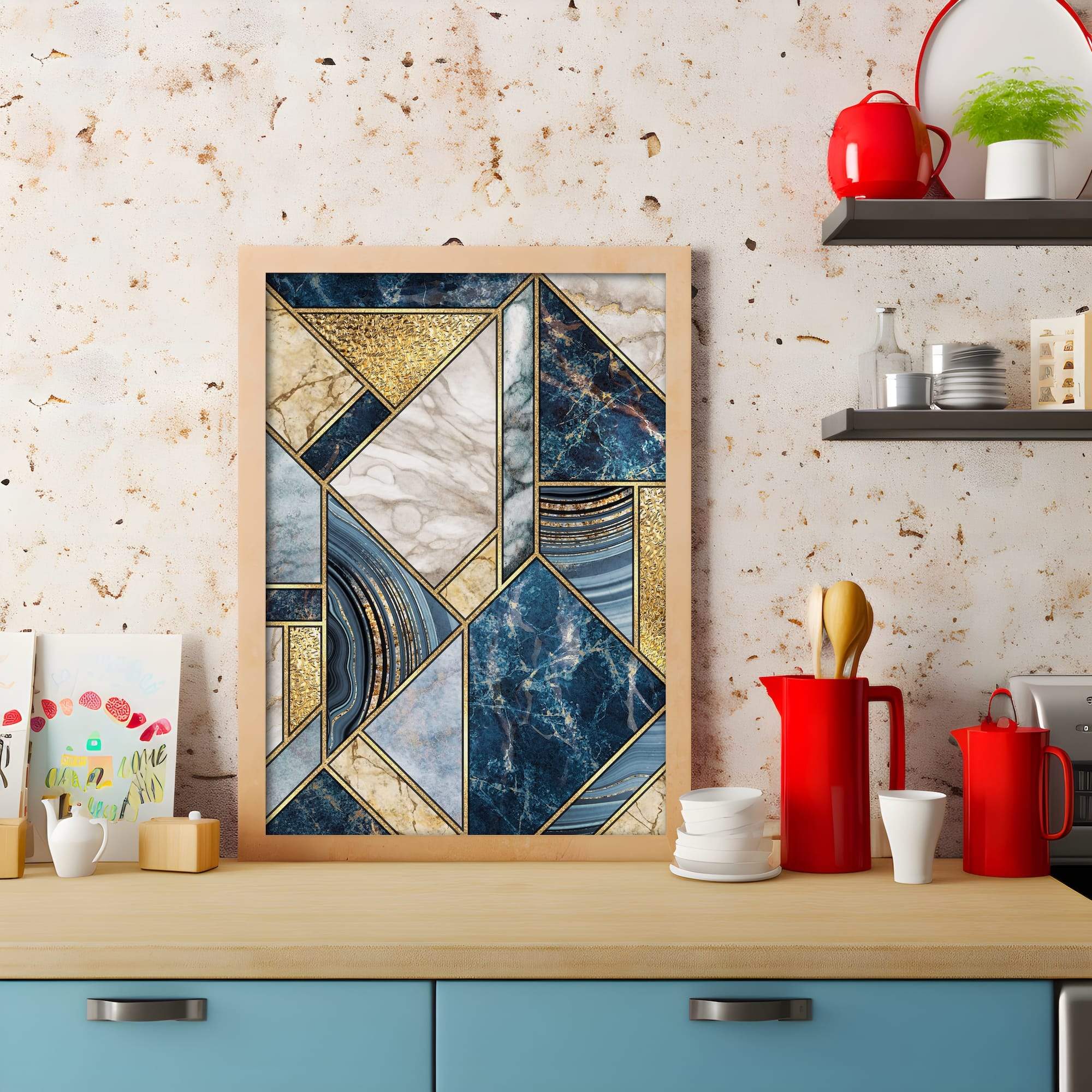 Midnight Geometry Marble Blue Matte Canvas Print - Image 3