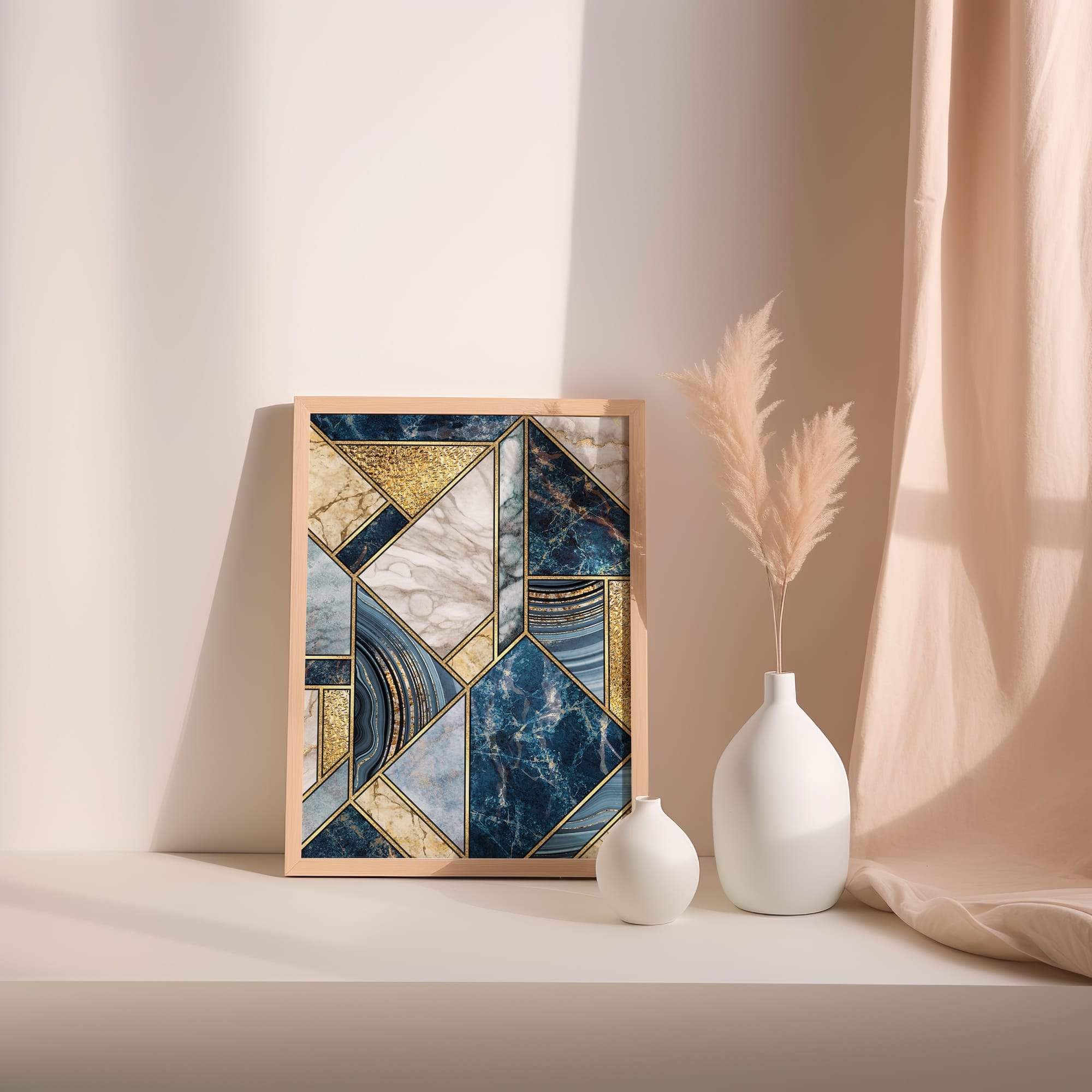 Midnight Geometry Marble Blue Matte Poster Print - Image 2