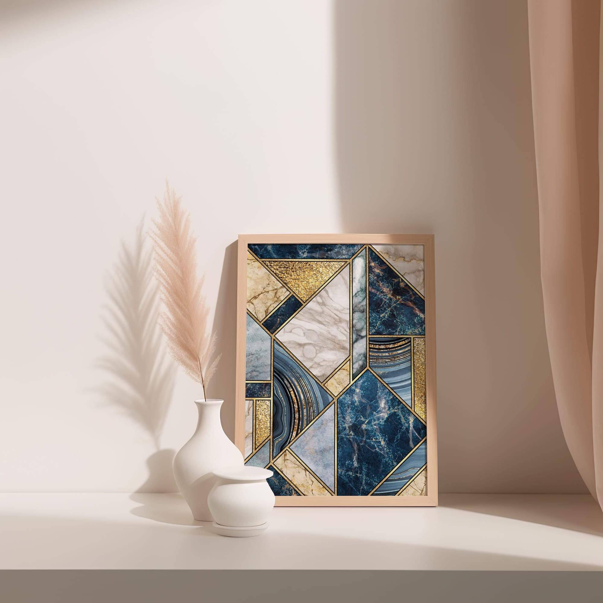 Midnight Geometry Marble Blue Matte Poster Print - Image 3