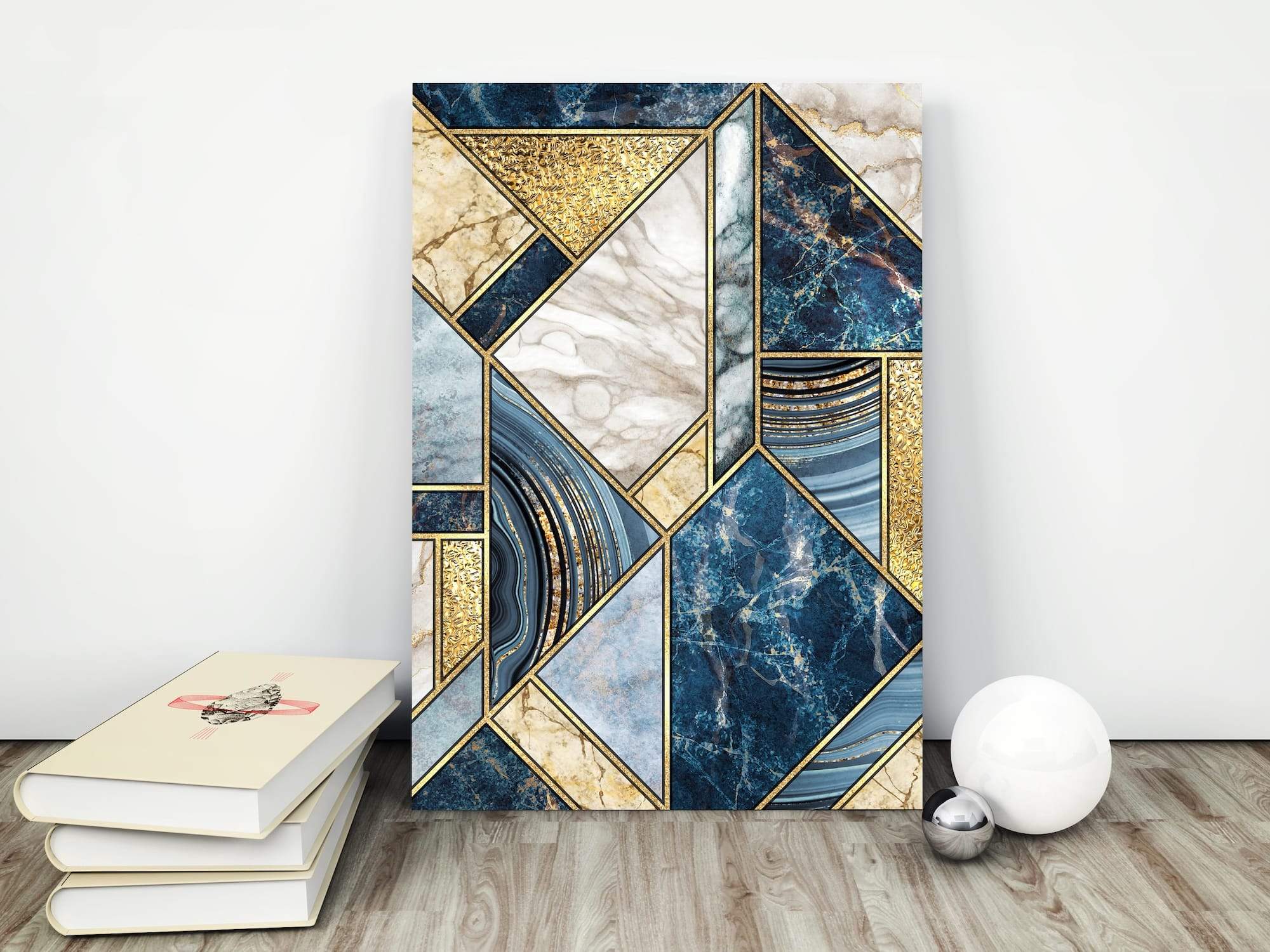 Midnight Geometry Marble Blue Matte Canvas Print - Image 4
