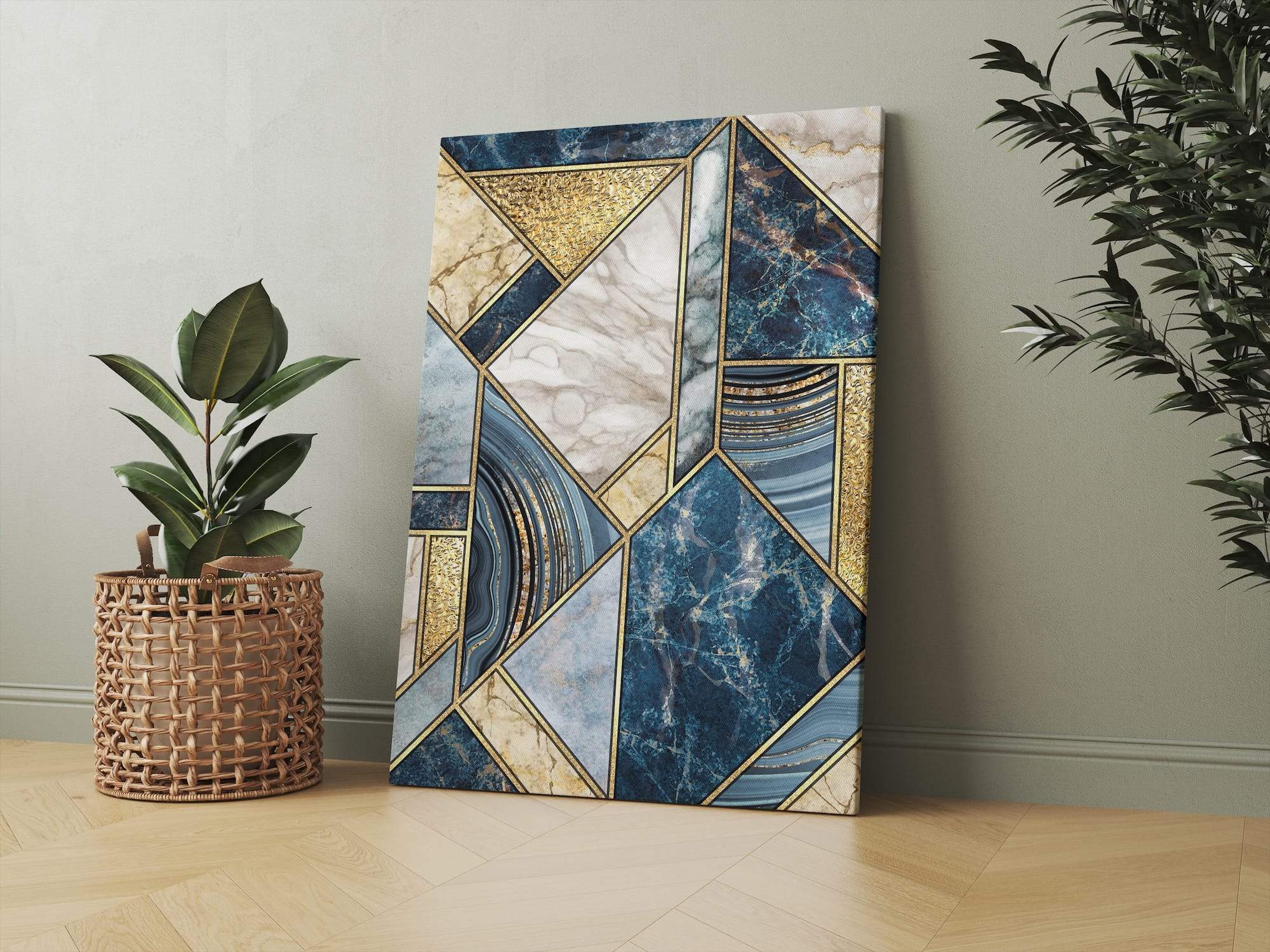 Midnight Geometry Marble Blue Matte Canvas Print