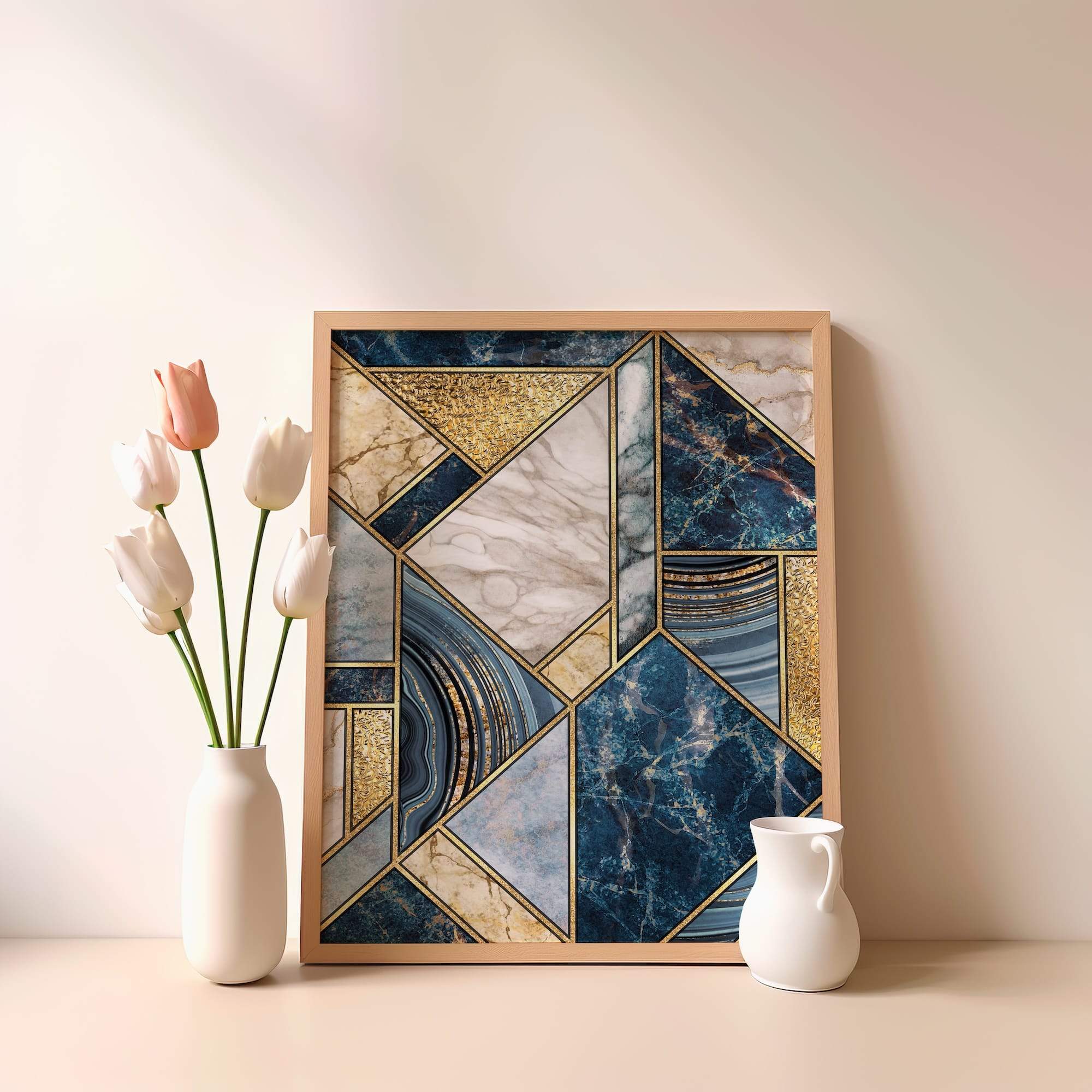 Midnight Geometry Marble Blue Matte Poster Print